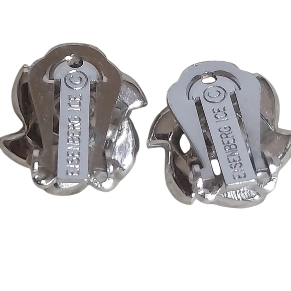 Vintage Eisenberg Ice Pearl Rhinestone Flower in Silver Stunning Clip On Earring - Picture 2 of 14